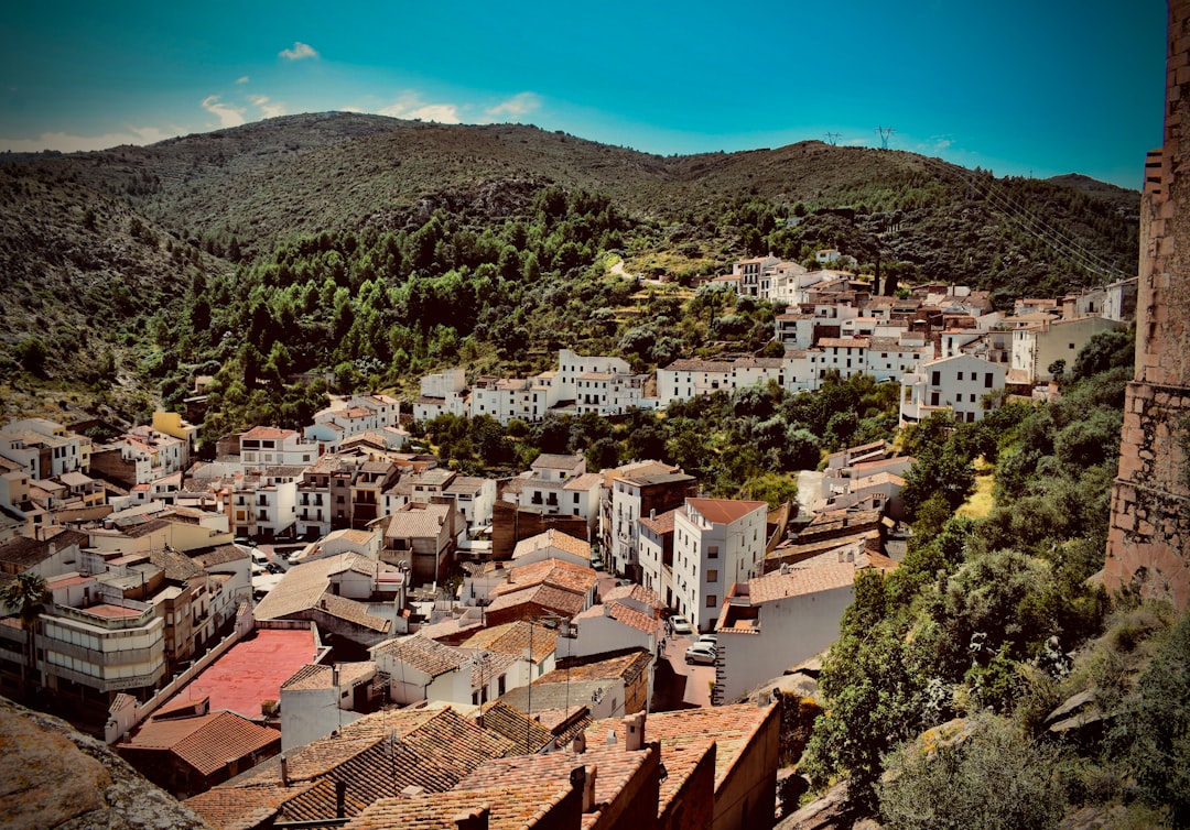 brown and white concrete houses near green trees and mountain during daytime